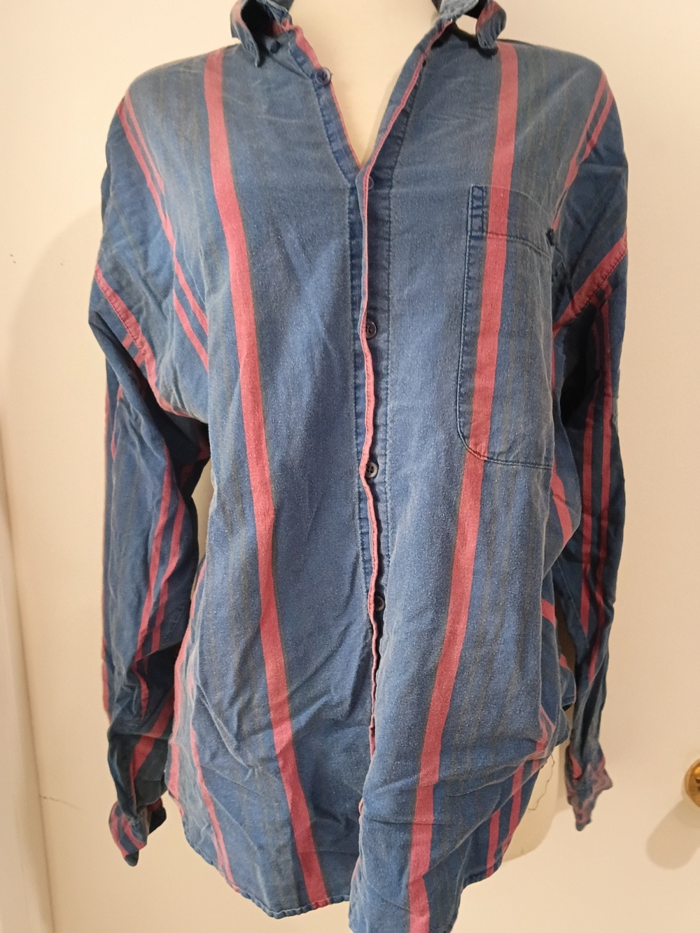 Vintage Santana 90s Vertical Stripe Denim Button Down Shirt XL